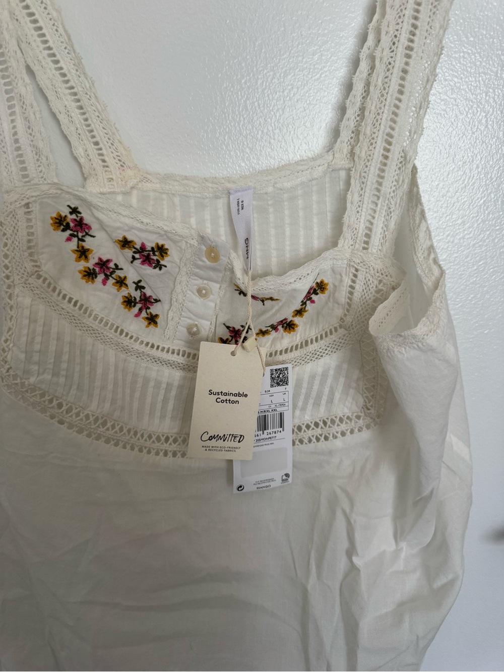 Mango White Lace-Trim Embroidered Camisole - Picture 3 of 4
